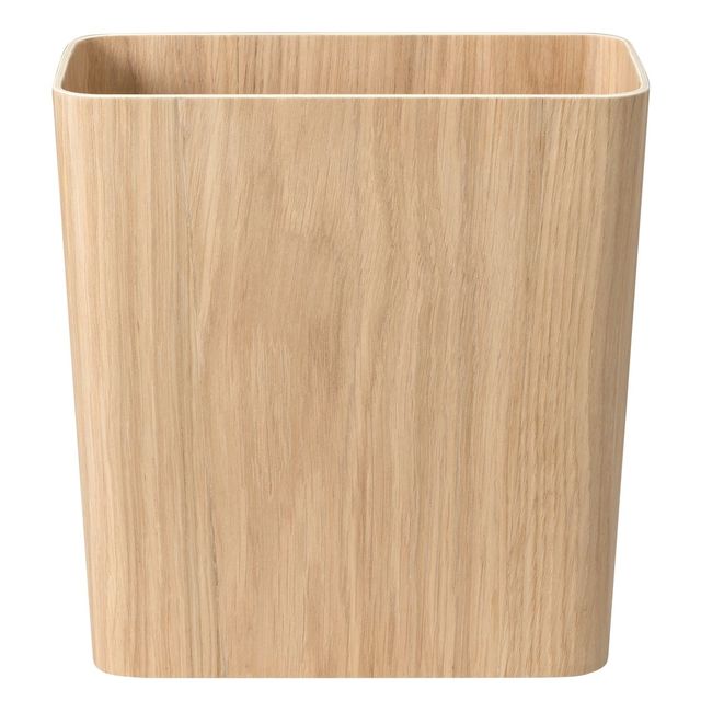 木製ごみ箱・袋止めワイヤー付 オーク材突板・角型