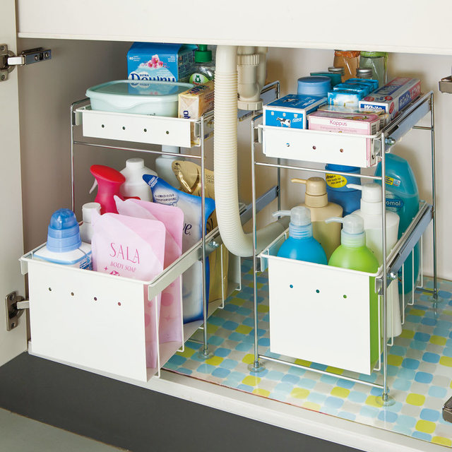 吸盤付き 洗面下収納ラック 2段 ［サイズ：幅22cm／幅27cm］