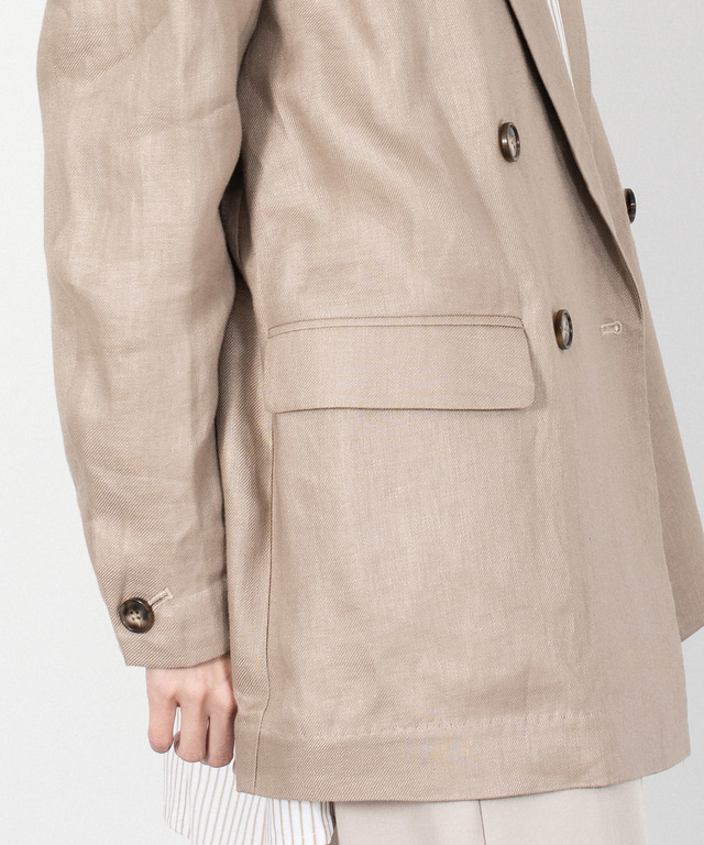 Linen Loose Silhouette Tailored Jacket - BEIGE