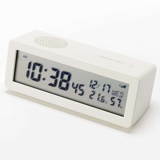 デジタル電波時計（大音量アラーム機能付） 置時計・ホワイト