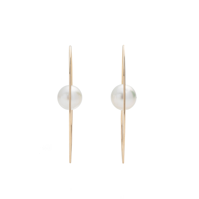 White South Sea Pearl Floating Oval Earring L size