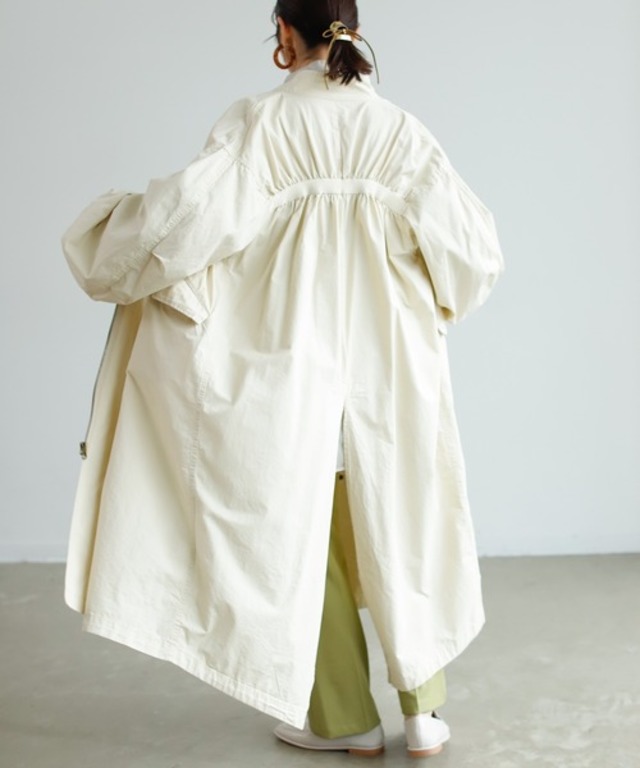 綿ツイルビッグ 袖オーバーサイズジッパーロングモッズコート