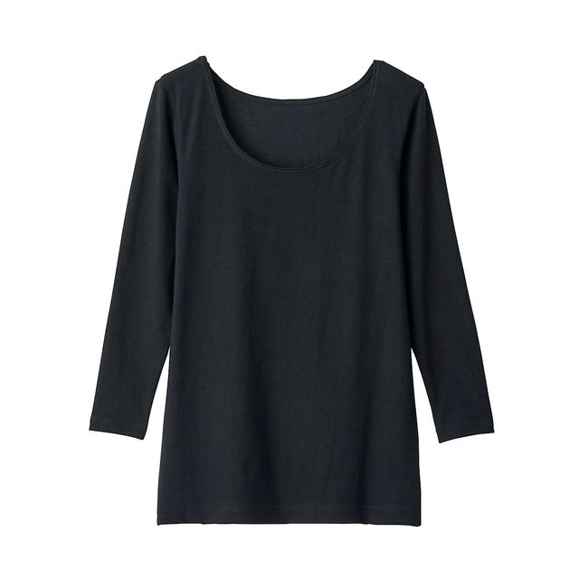 綿であったかＵネック八分袖Ｔシャツ