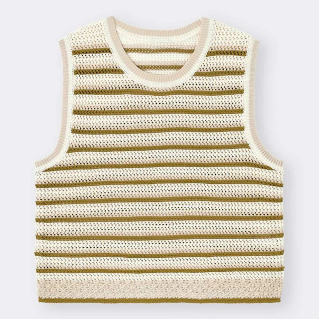 透かし編みボーダーセーター(ノースリーブ)
