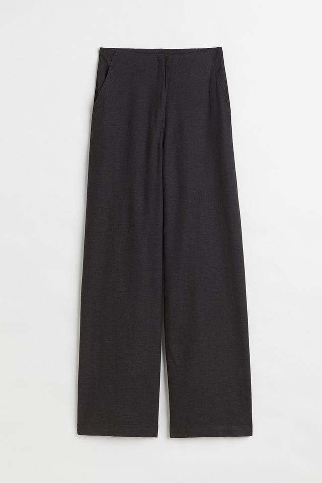 Wide linen-blend trousers