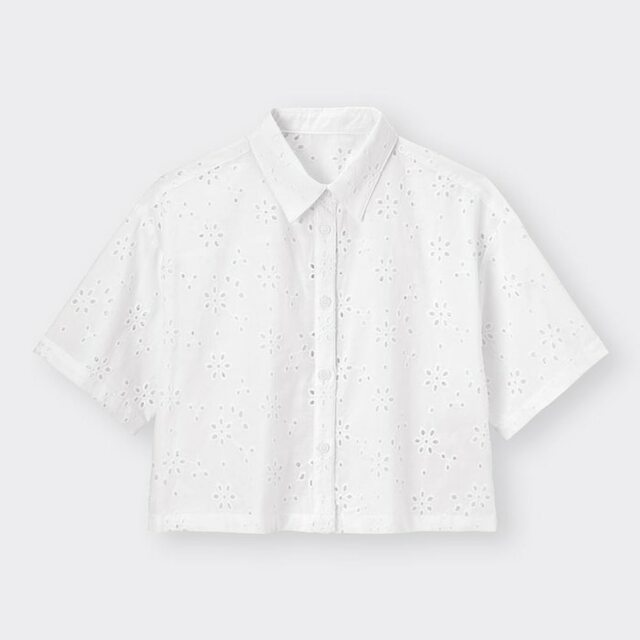 コットンレースクロップドシャツ(5分袖)