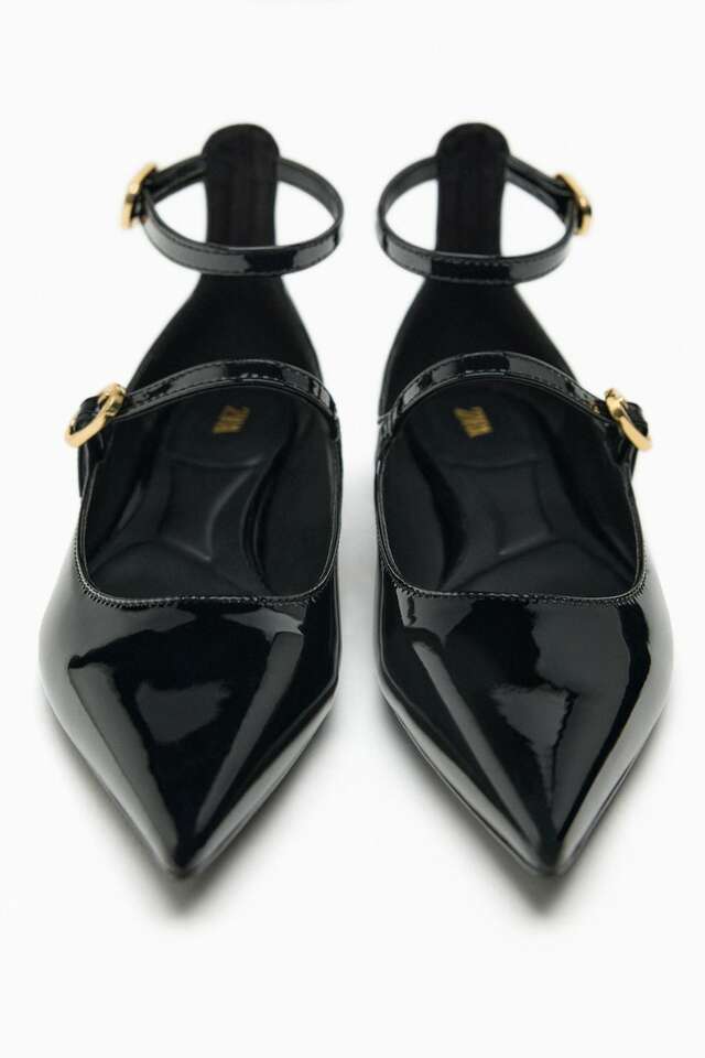 FLAT FAUX PATENT SHOES WITH POINTED TO
