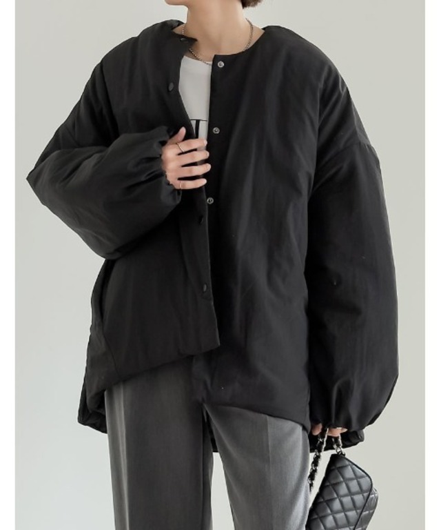 [低身長サイズ有]オーバーサイズサイドジップノーカラー中綿ジャケット