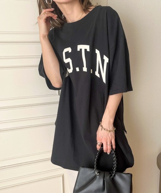 大人カジュアル 綿100% オーバーサイズ カレッジ ロゴ ドロップ ショルダー Tシャツ トップス