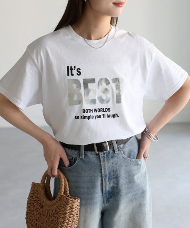 It's BEST メタリック箔シルバープリントロゴTシャツ