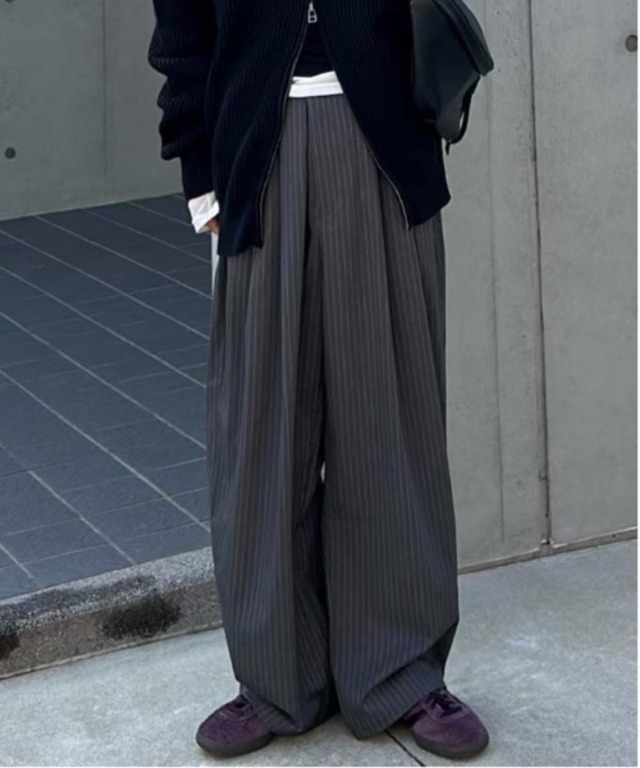 1chaku. ストライプワイドスラックス