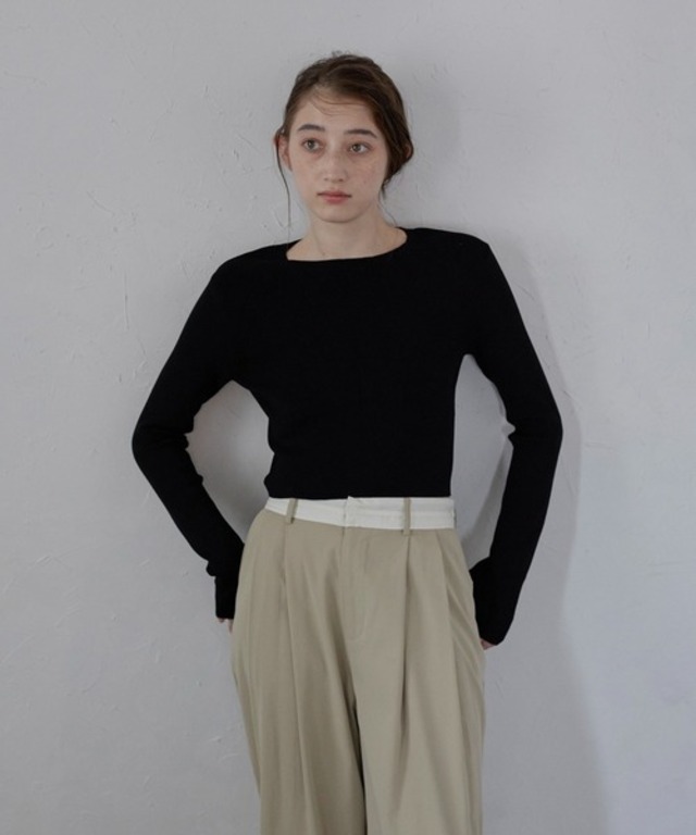 【MINERTE】cropped long sleeve T-shirt / 指穴付きクロップドダイバーニットロンT