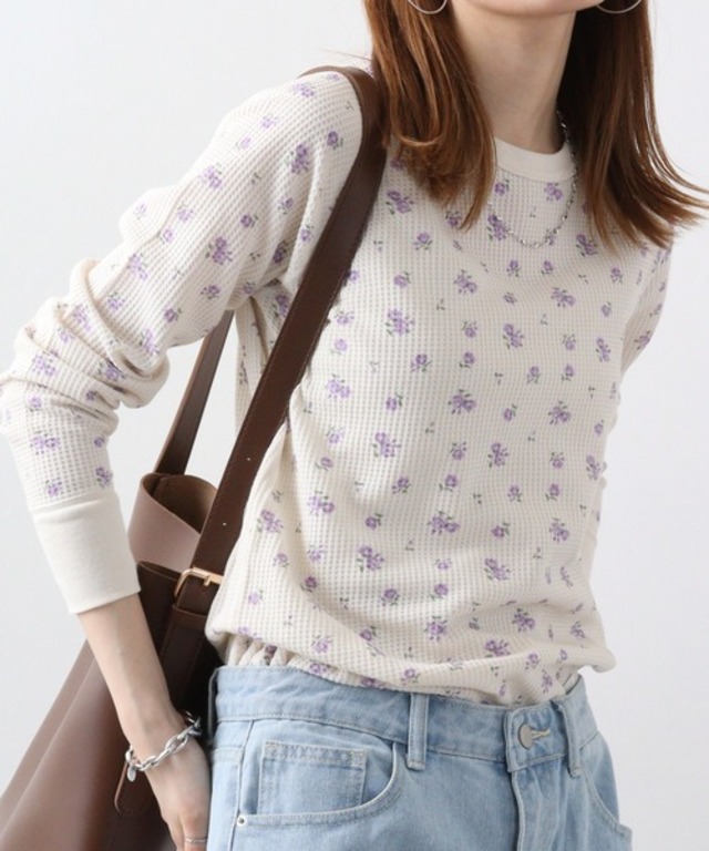ワッフル花柄ラグランロンＴ（パック入り）