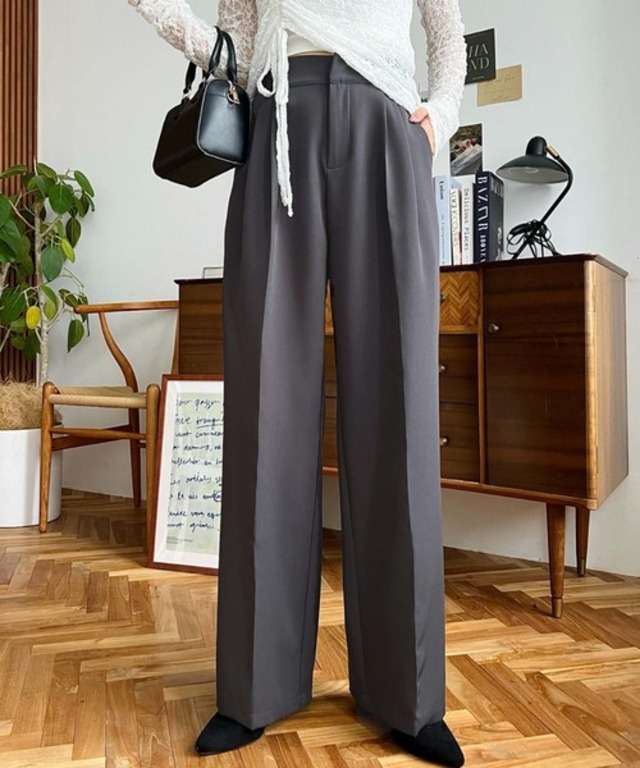 【累計販売枚数7万枚突破！】カットジョーゼットセンタープレスハイウエストツータックセミワイドスラックスパンツ