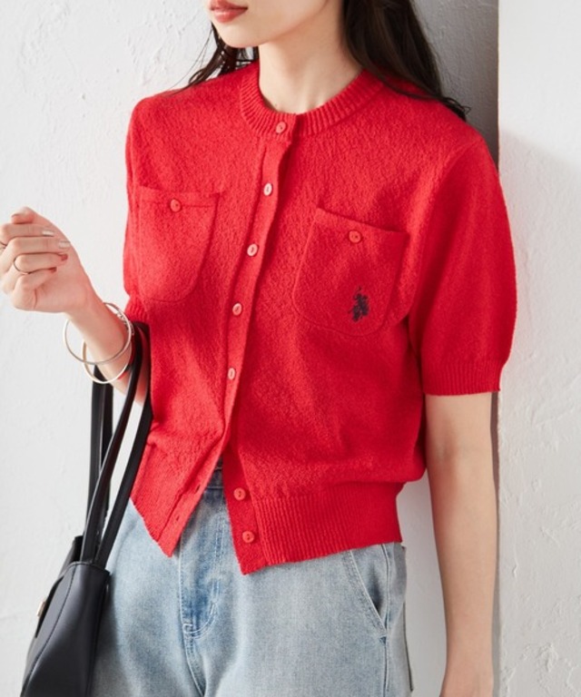 ＜U.S.POLOASSN.＞別注ワンポイント刺繍コンパクトニットカーデ