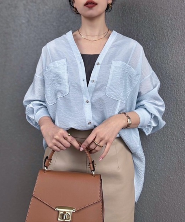 シアーワッシャーキーネックシャツ