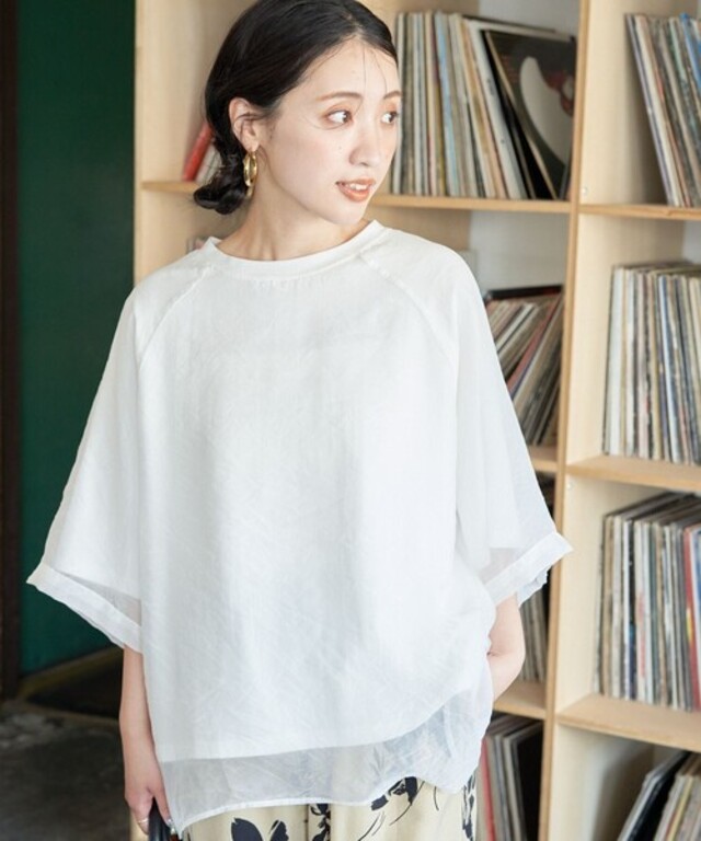限定展開　オーガンジー×カットソー 重ね ラグラン 半袖 Tシャツ
