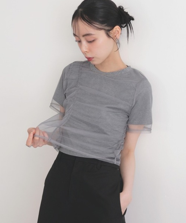シャーリングチュールレイヤードTシャツ