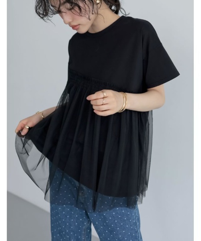 チュールドッキングビスチェライクベアデザインTシャツ