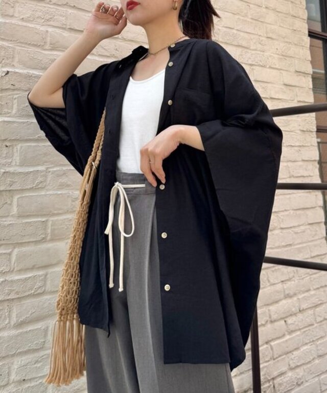 【二の腕すっきりカバー】リネンレーヨンドルマンシャツ