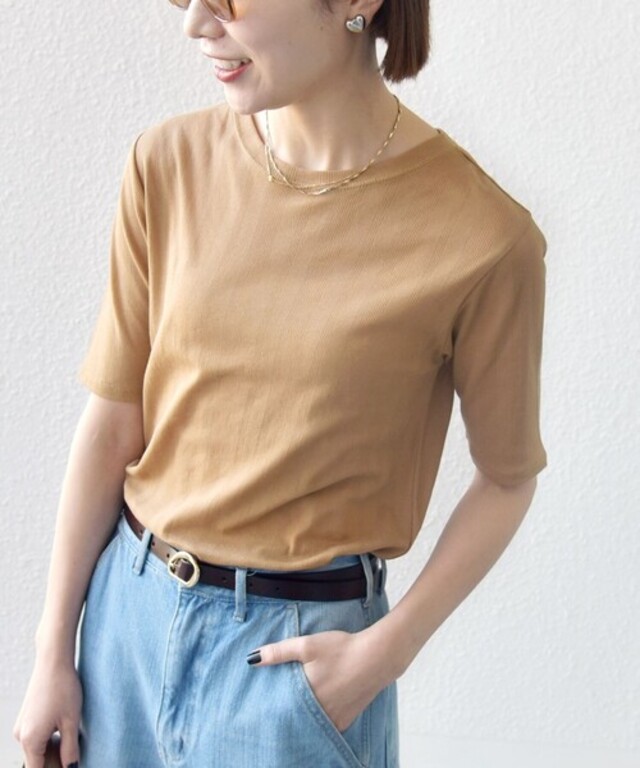 SHIPS any:〈洗濯機可能〉シアー リブ ハーフ スリーブ クルーネック TEE