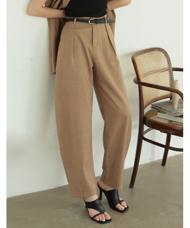 [2025 SUMMER COLLECTION][低身長/高身長サイズ有][洗える][セットアップ対応]リネンライクタックバレルレッグパンツ