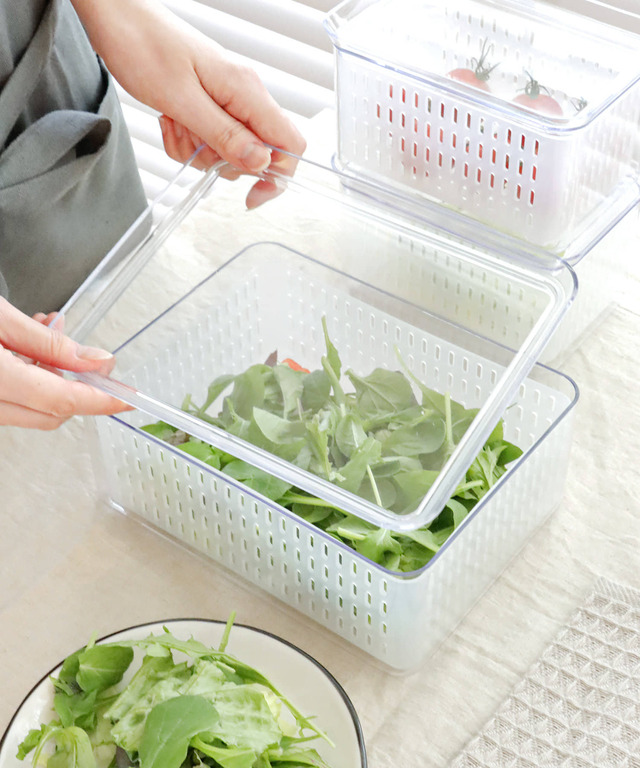 《スタッキング可能》ザル付き保存容器：L
