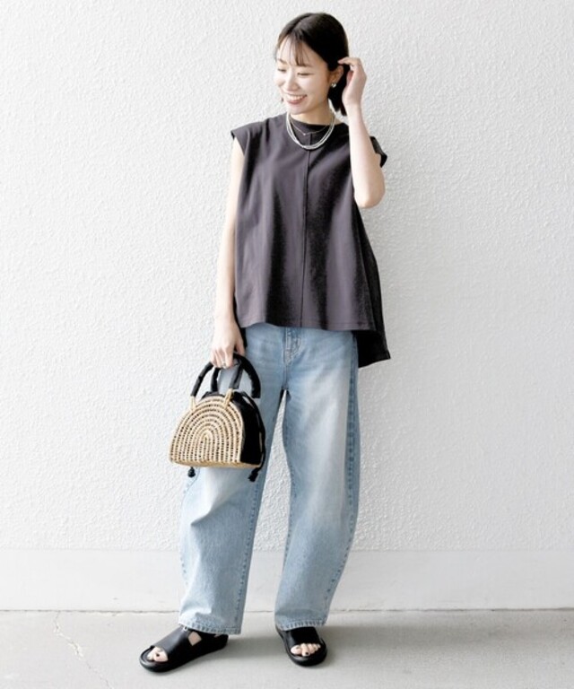 SHIPS any:〈接触冷感/汗染み防止加工/洗濯機可能〉Aライン フレンチスリーブ TEE