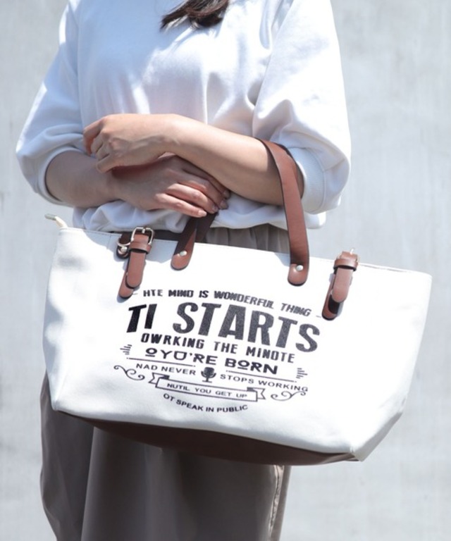 2WAY ポイントレザー×キャンバスプリントトートバッグ/ショルダーバッグ