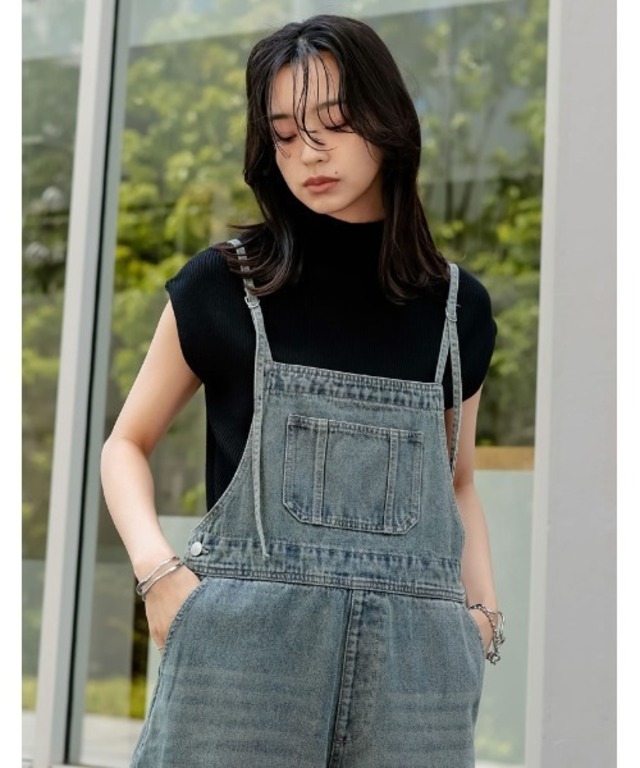 [ZOZOTOWN限定][低身長/高身長サイズ有]ナローストラップデニムサロペット