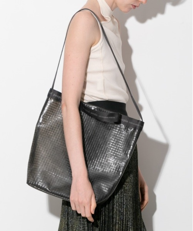 plaid vinyl logo tape shoulder bag