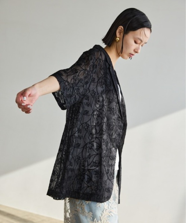 コード刺繍シアーハーフスリーブジャケット