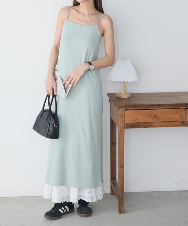 〈接触冷感 / 抗菌防臭〉 カップ付きダブルストラップキャミソールワンピース