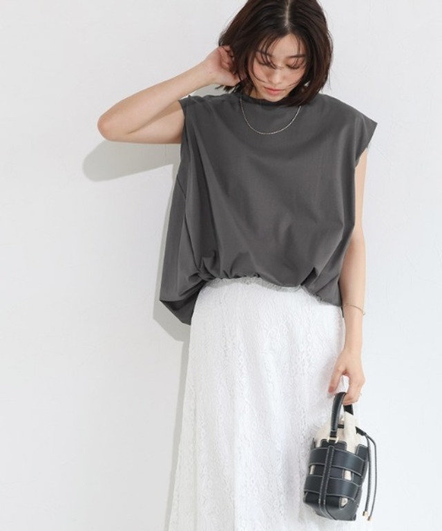 軽撥水・防汚ドロストヘムフレンチスリーブTシャツ