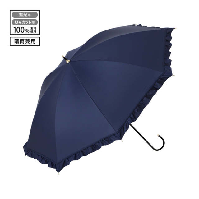 遮光 クラシックフリル 長傘 50cm ネイビー（晴雨兼用）