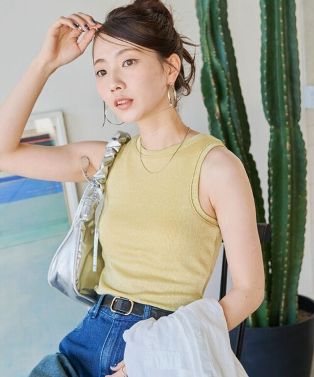 限定展開　カップ付き ラメ テレコ アメスリ タンク