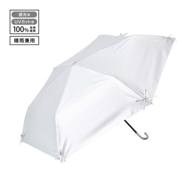 遮光 リボン 折りたたみ傘 50cm シルバー（晴雨兼用）