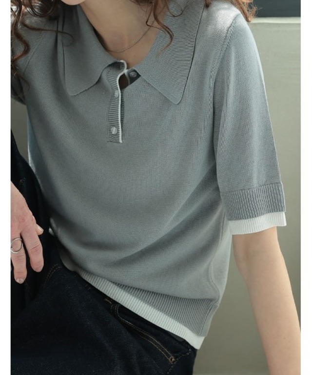 [2025 SUMMER COLLECTION][涼感]配色レイヤード風ポロニットシャツ
