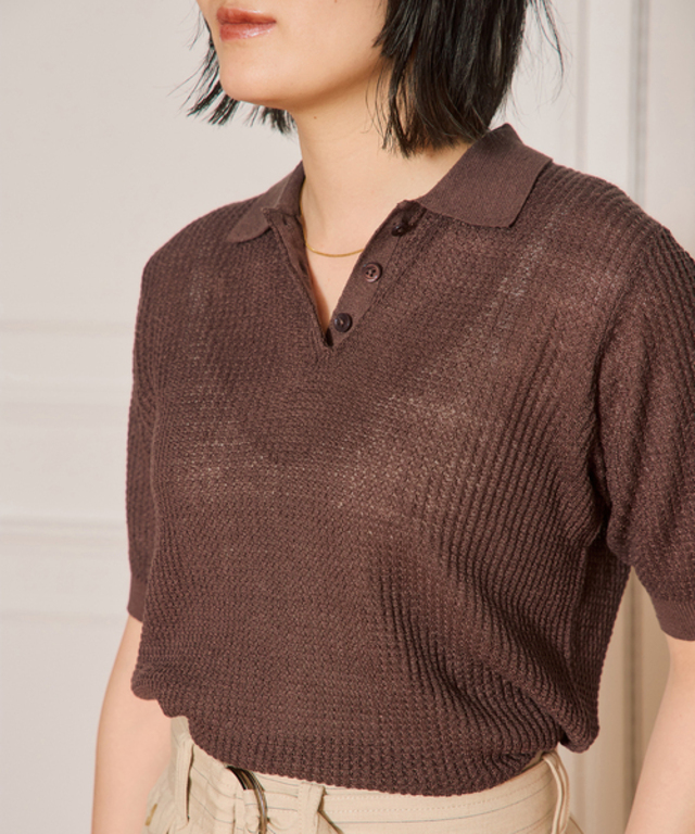 IENA LA BOUCLE Linen ワッフルニットポロシャツ