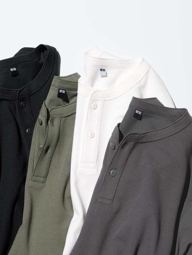 ドライワッフルヘンリーネックTシャツ