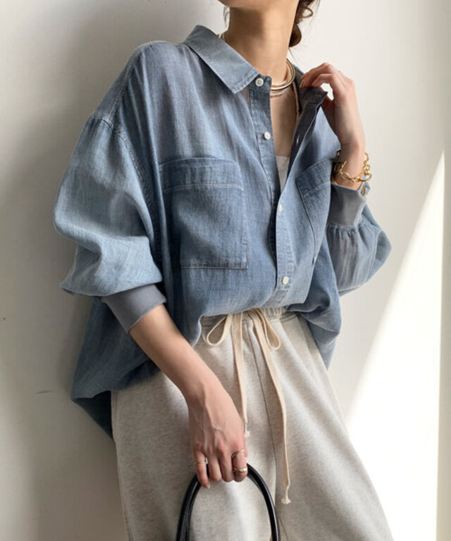袖リブシアーデニムシャツ