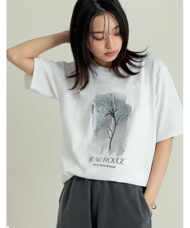 [UVカット][接触冷感][紫外線対策]箔フラワーTシャツ
