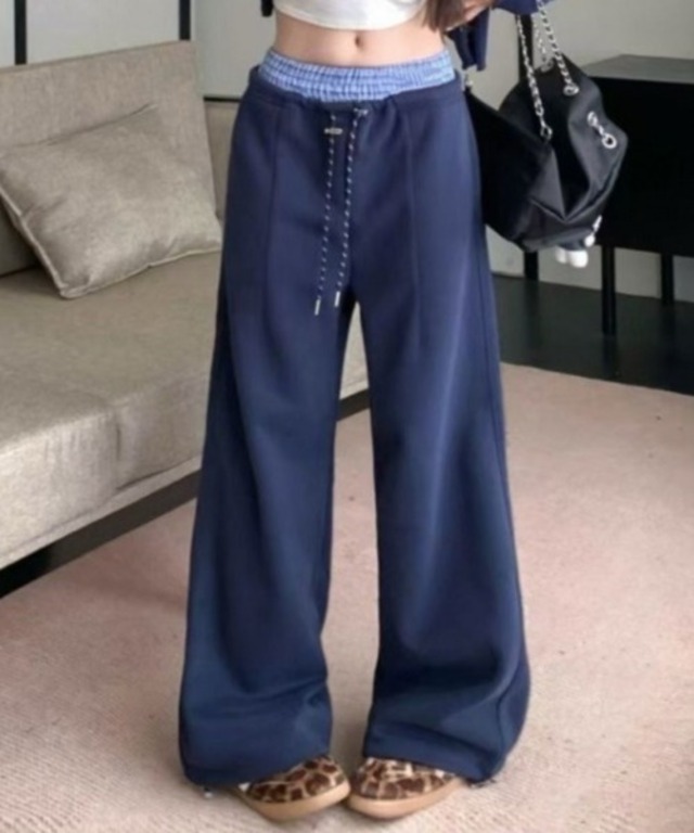 ウエストレイヤードワイドスウェットパンツ