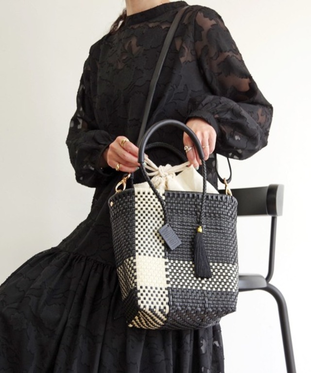 WOVEN (ウーヴン) / メキシコ製 2WAY ミニバッグ ショルダーバッグ メルカドバッグ かごバッグ レザーハンドル ミニトート マルシェバッグ