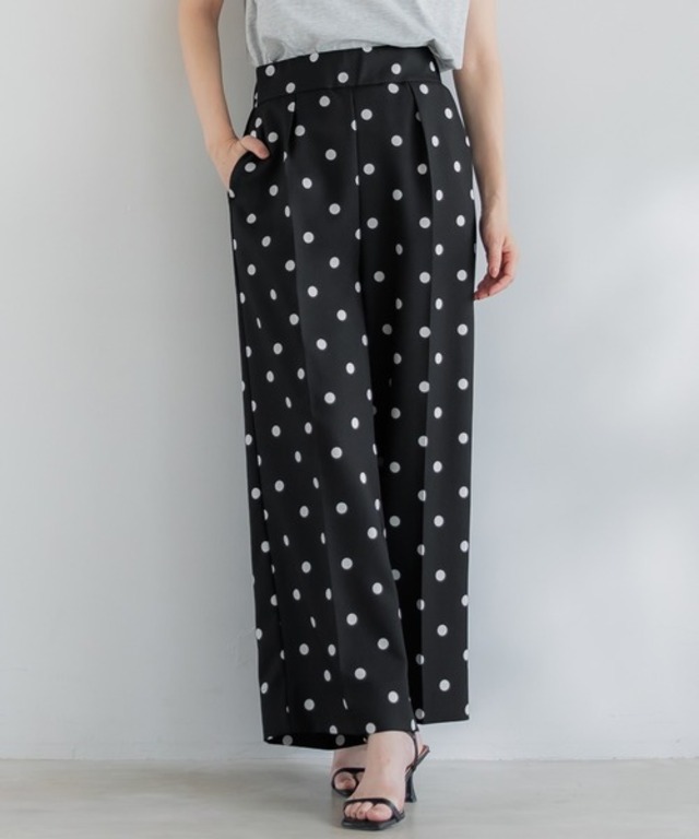 ドット柄センタープレスワイドパンツ セットアップ可能