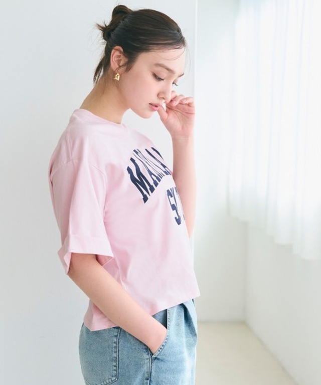クロップド丈ロールアッププリントTシャツ