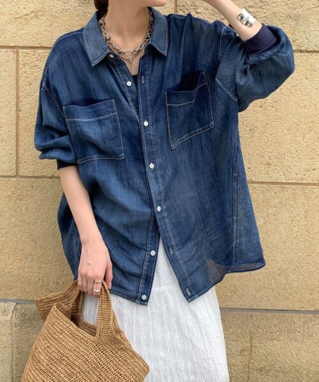 袖リブシアーデニムシャツ