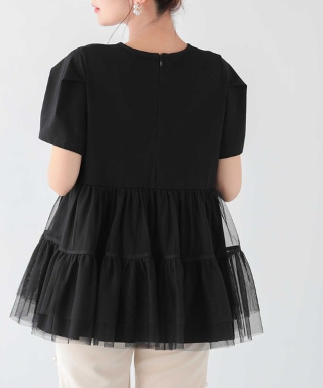 【ZOZO限定商品】チュール切り替えペプラムカットソー