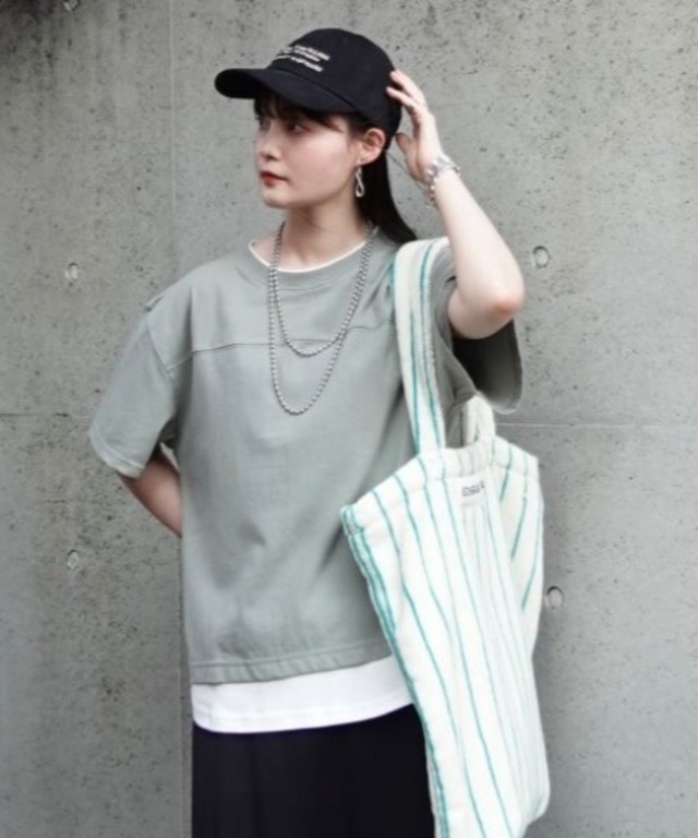 ikka コットンUSA袖刺繍レイヤーTシャツ