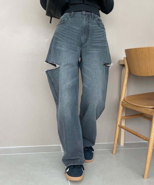 【25年春夏新作】サイドカットデニムストレートパンツ